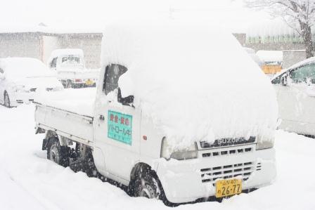 雪をかぶった公用車